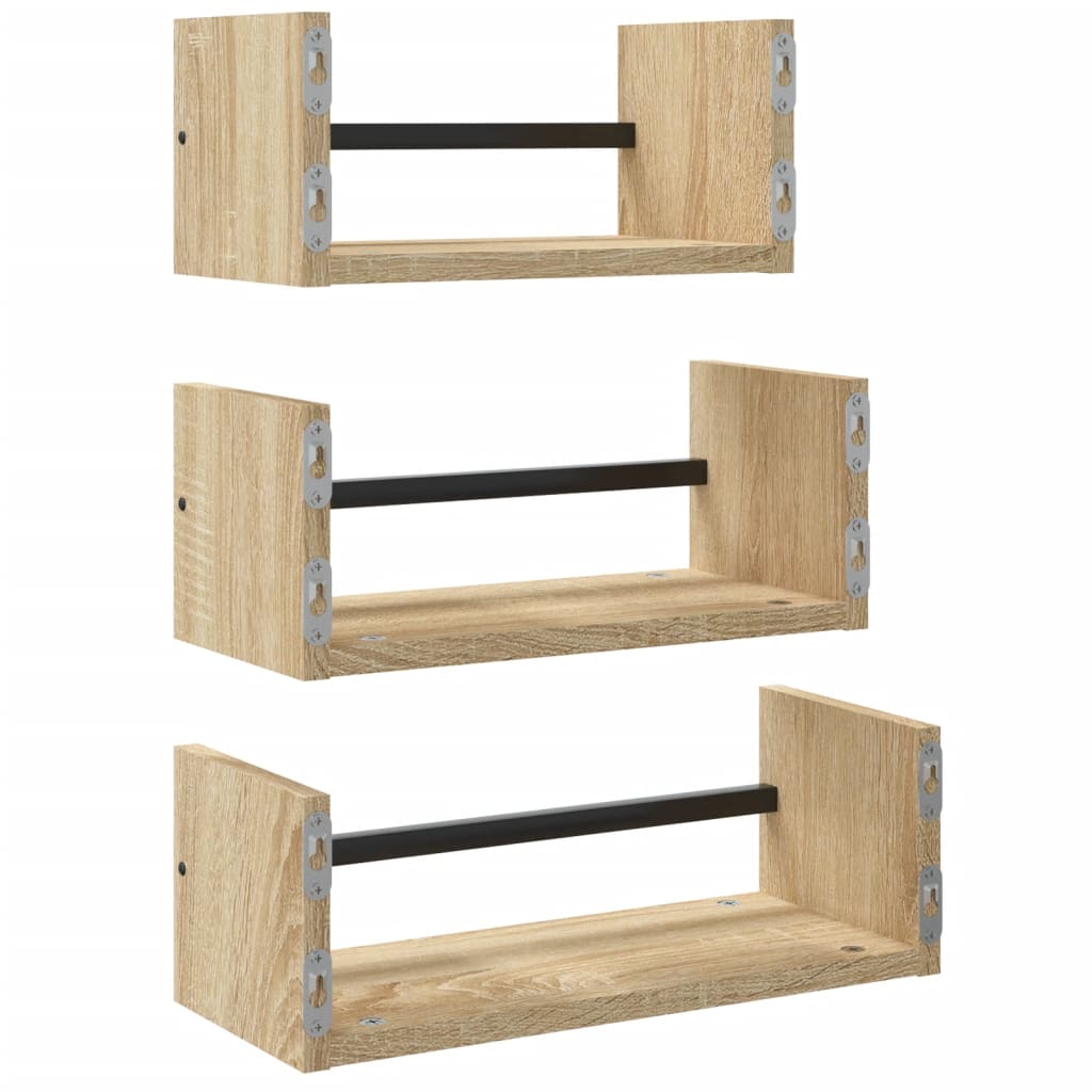 3-piece wall shelf set with rods Sonoma oak wood material