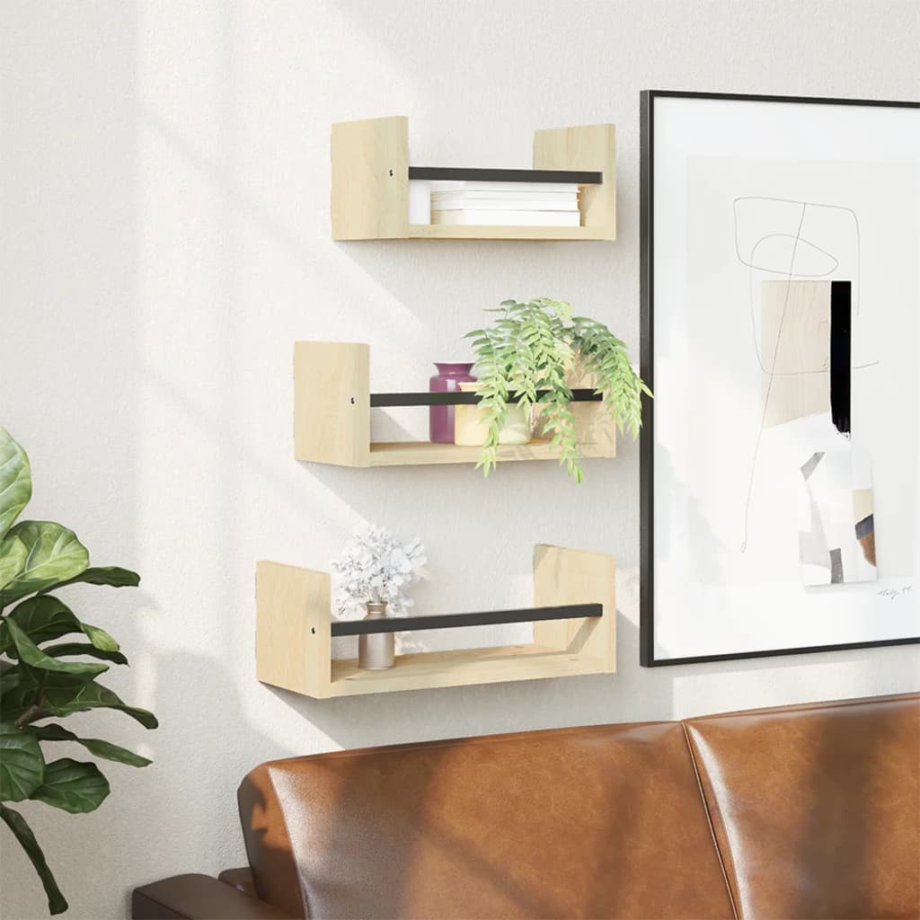 3-piece wall shelf set with rods Sonoma oak wood material