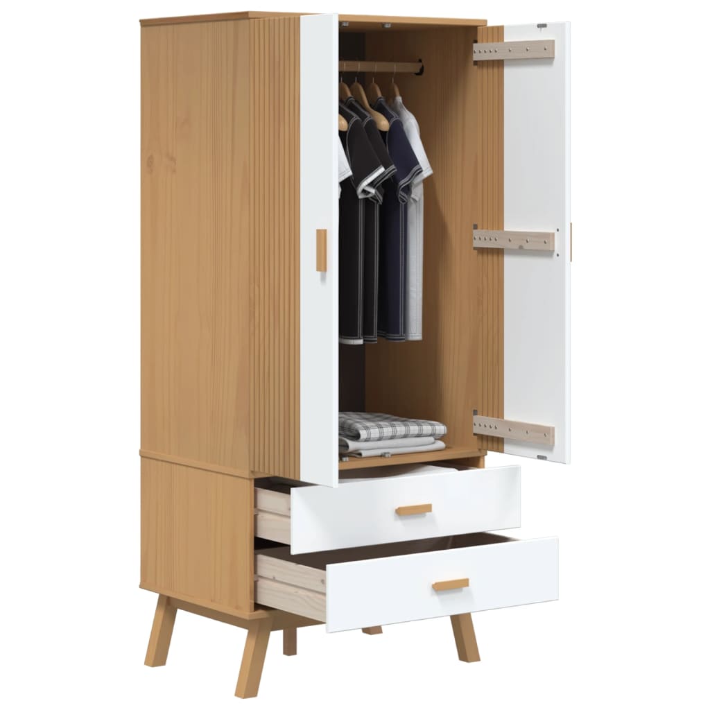 Wardrobe OLDEN White Brown 76.5x53x172cm Solid Pine