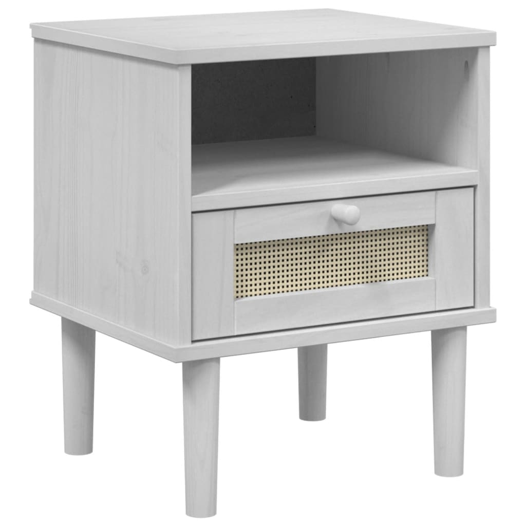 Bedside table SENJA rattan look white 40x35x48 cm solid pine wood