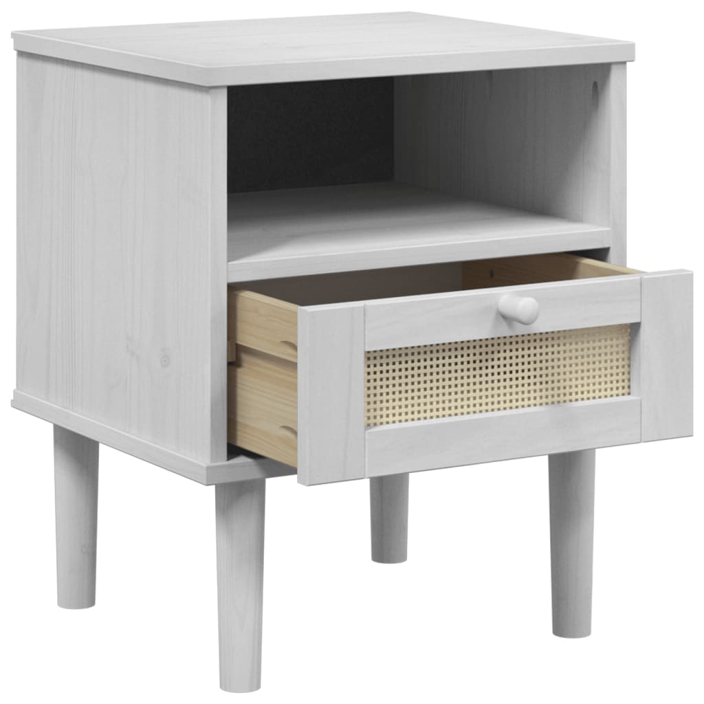 Bedside table SENJA rattan look white 40x35x48 cm solid pine wood