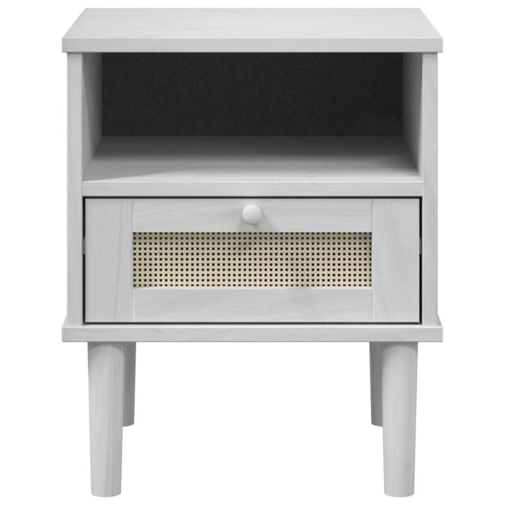 Bedside table SENJA rattan look white 40x35x48 cm solid pine wood