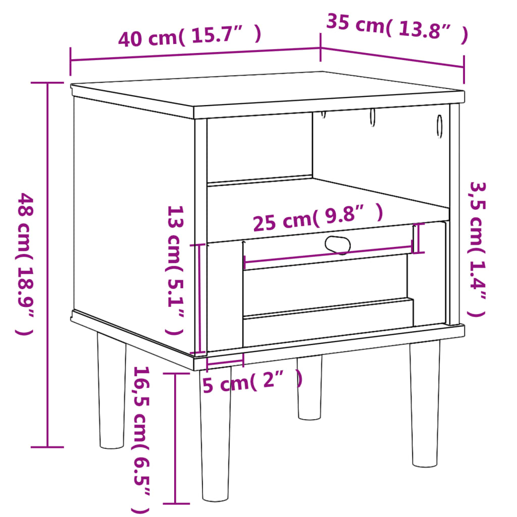 Bedside table SENJA rattan look white 40x35x48 cm solid pine wood