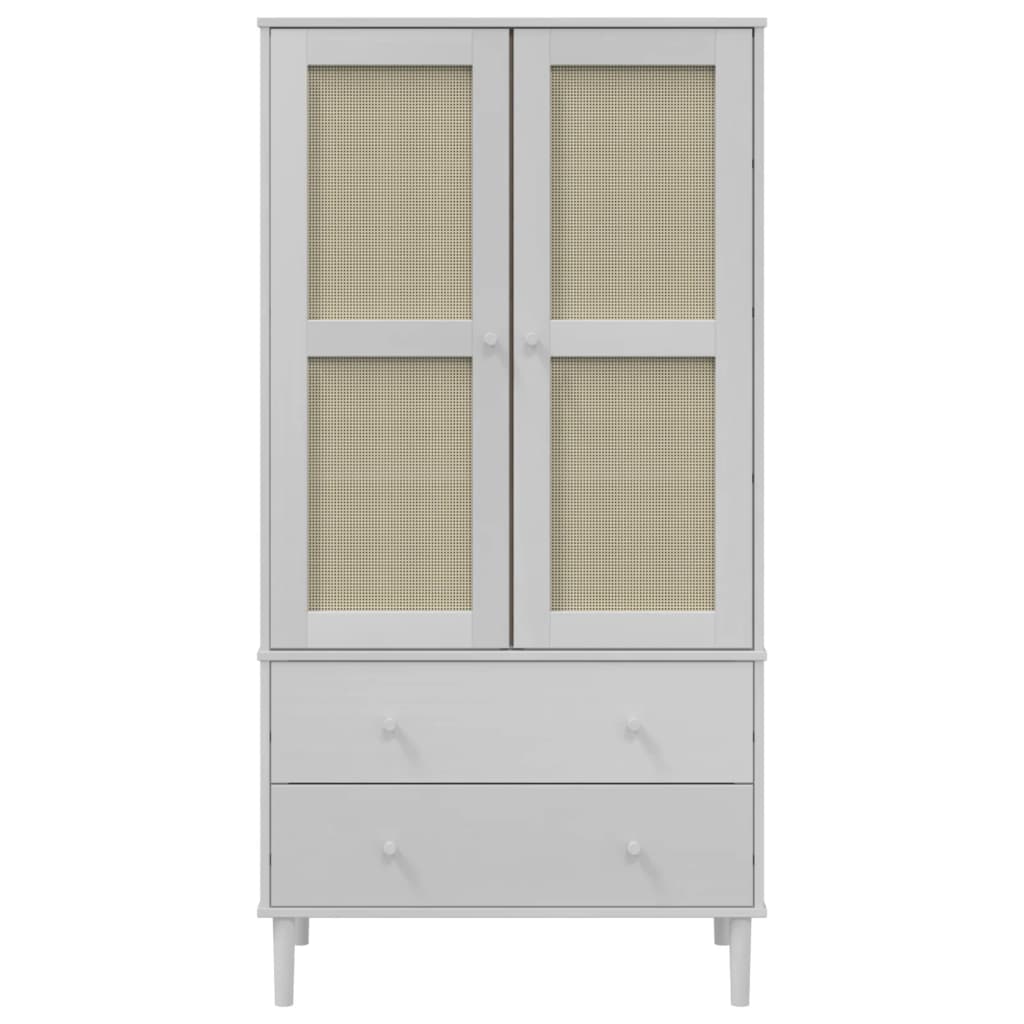 Kleiderschrank SENJA Rattan-Optik Weiß 90x55x175 cm Kiefernholz