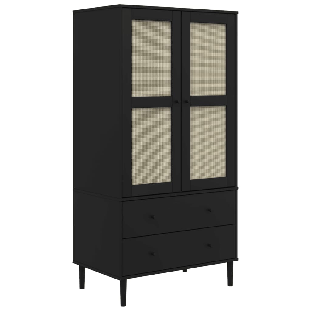 Wardrobe SENJA rattan look black 90x55x175 cm