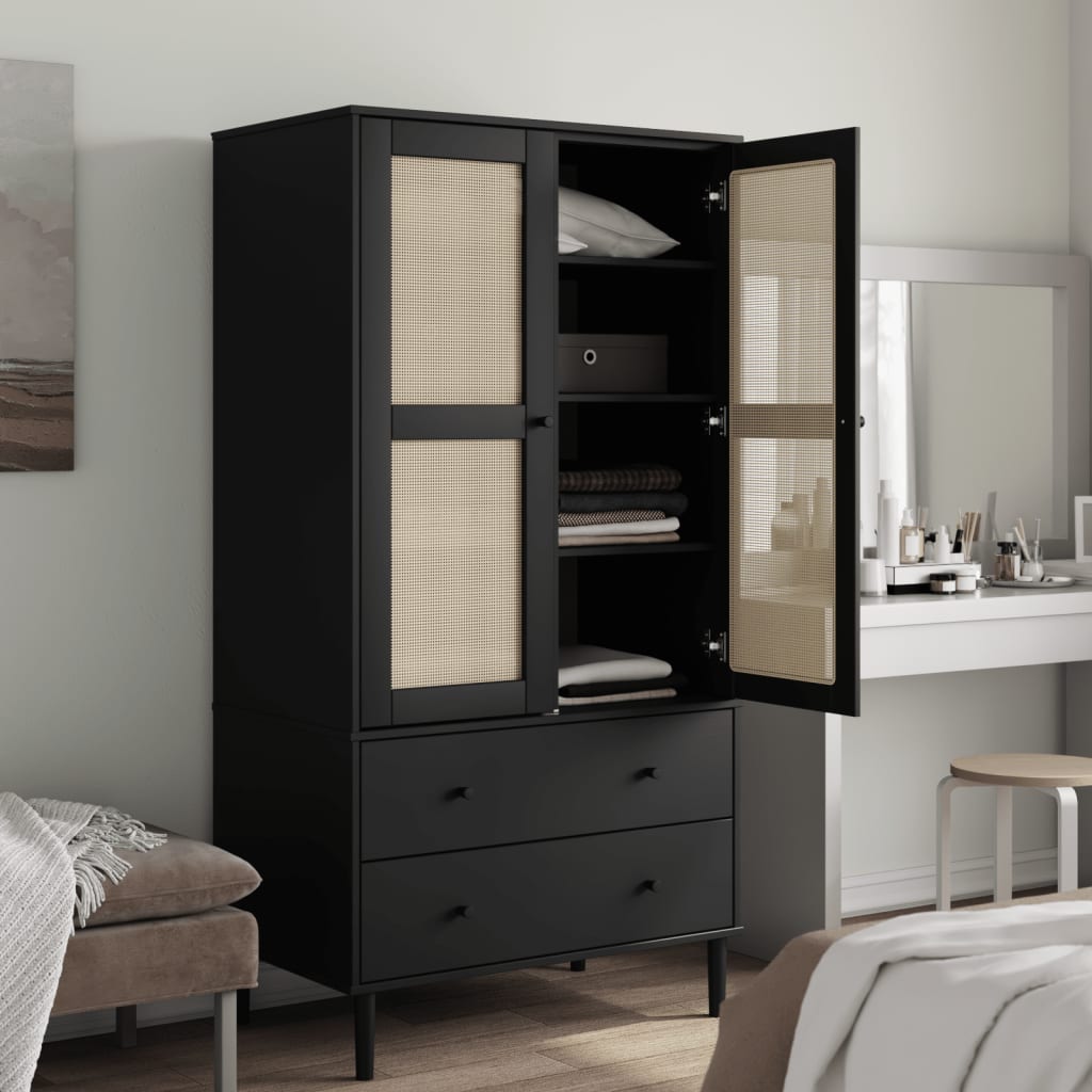 Wardrobe SENJA rattan look black 90x55x175 cm