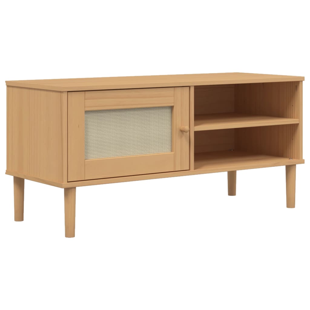 Meuble TV SENJA aspect rotin marron 106x40x49 cm pinède