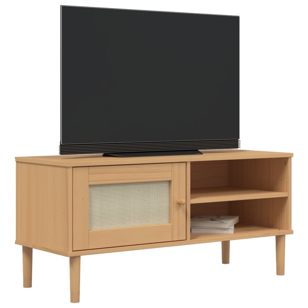 Meuble TV SENJA aspect rotin marron 106x40x49 cm pinède