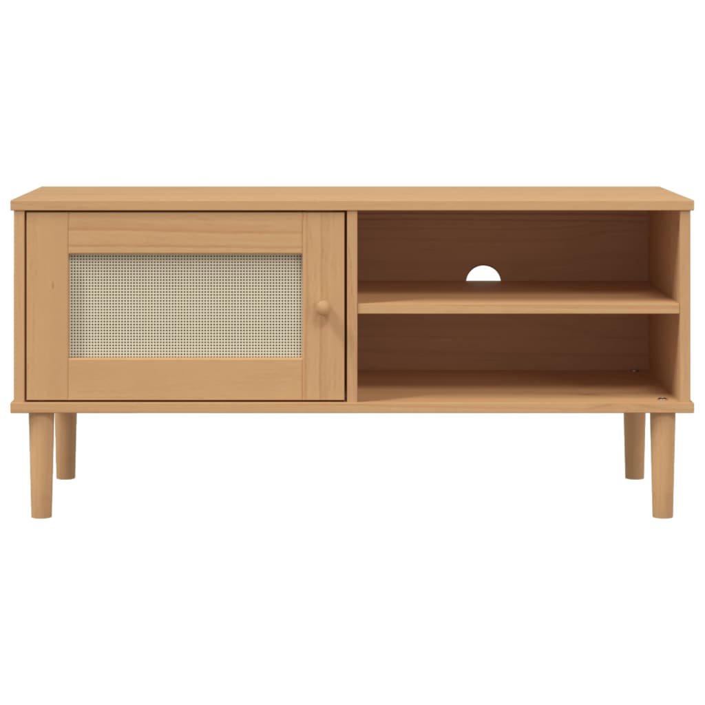 Meuble TV SENJA aspect rotin marron 106x40x49 cm pinède