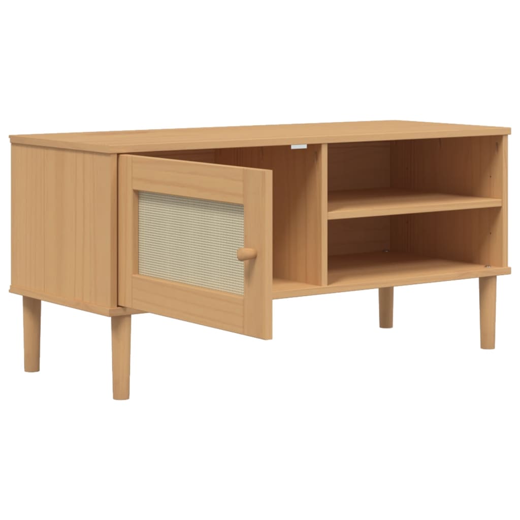 Meuble TV SENJA aspect rotin marron 106x40x49 cm pinède
