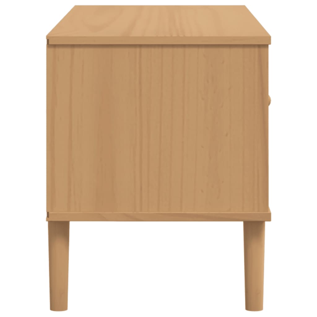 Meuble TV SENJA aspect rotin marron 106x40x49 cm pinède