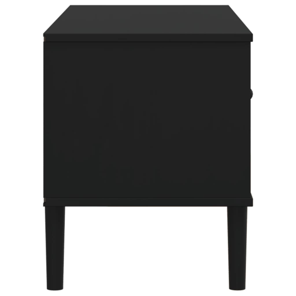 Meuble TV SENJA aspect rotin noir 106x40x49 cm pinède