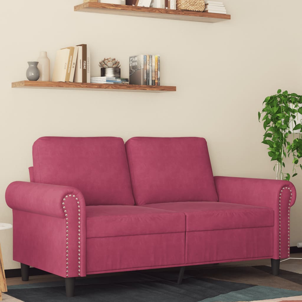 Canapé 2 places bordeaux 120 cm velours