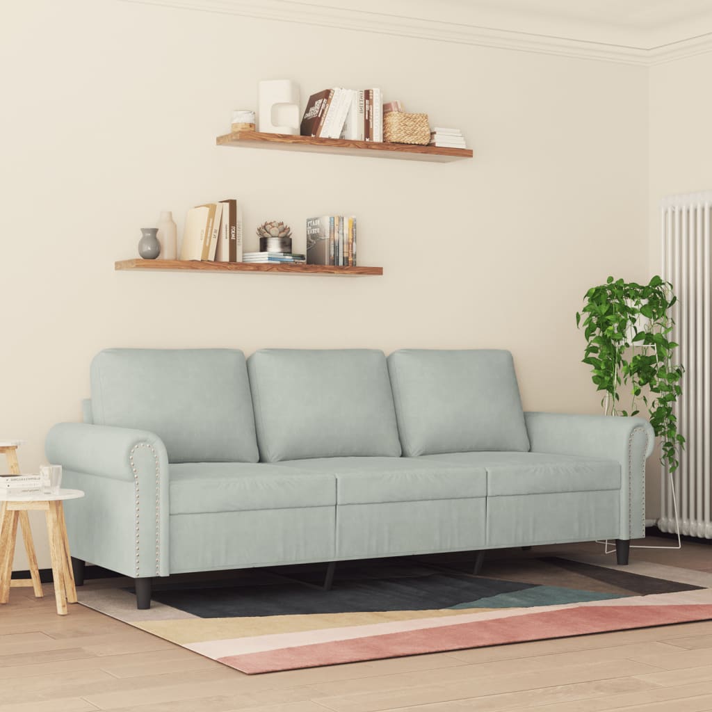 Canapé 3 places gris clair 180 cm velours