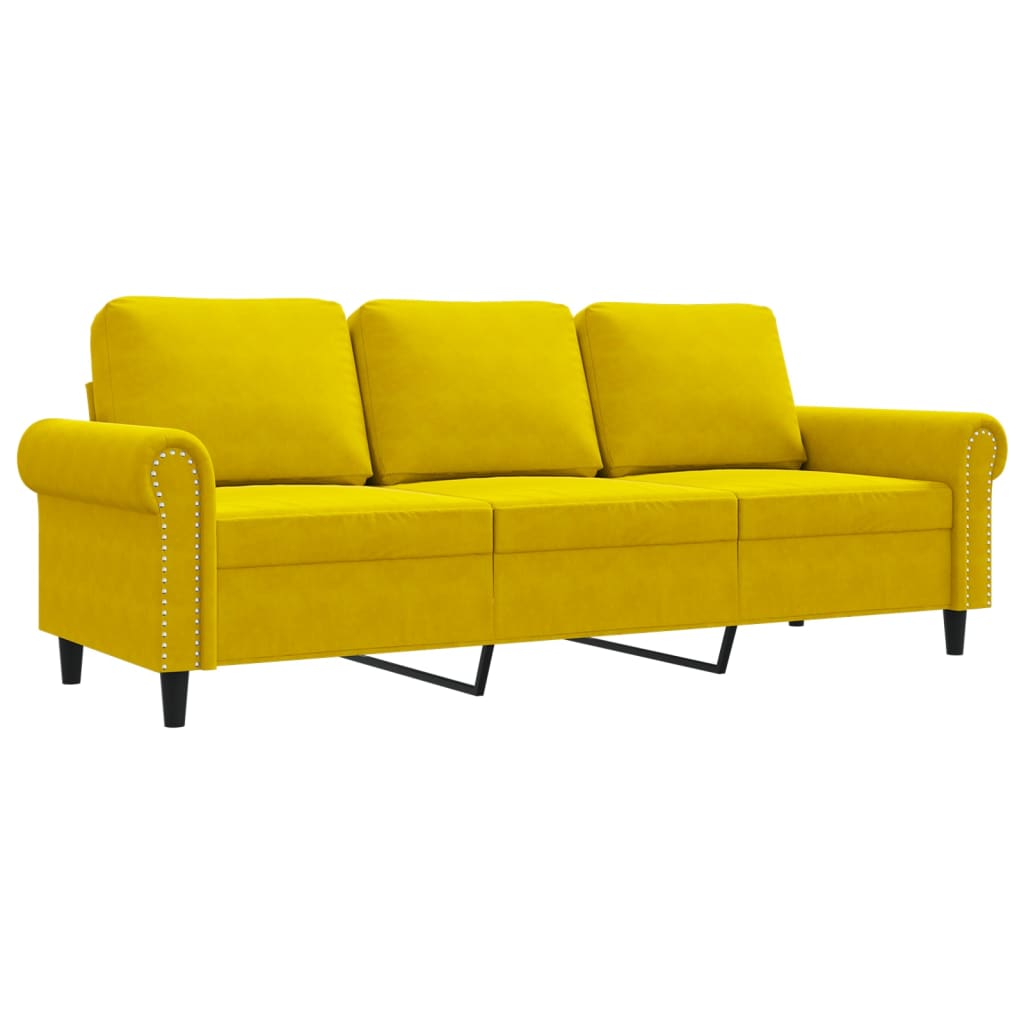 Canapé 3 places jaune 180 cm velours