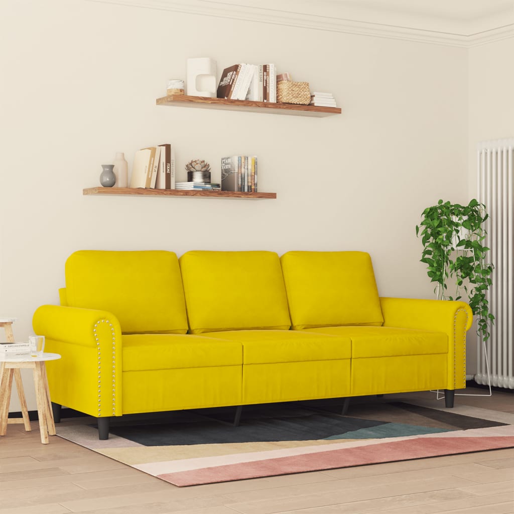 Canapé 3 places jaune 180 cm velours
