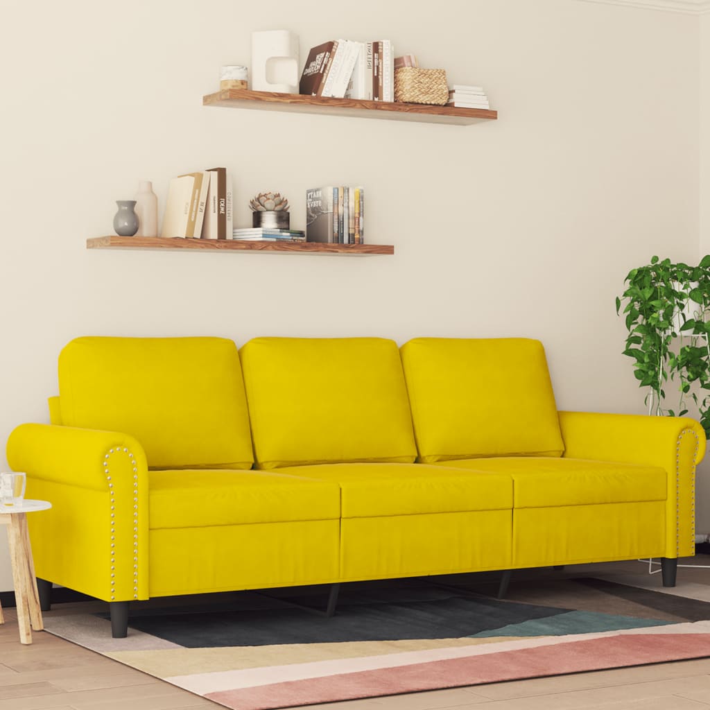 Canapé 3 places jaune 180 cm velours