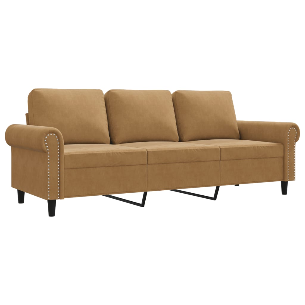 Canapé 3 places marron 180 cm velours