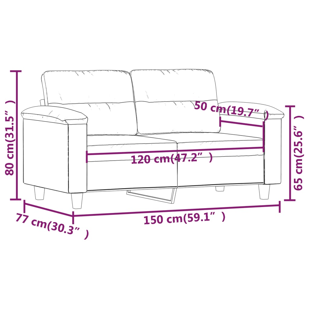 Canapé 2 places crème 120 cm tissu microfibre