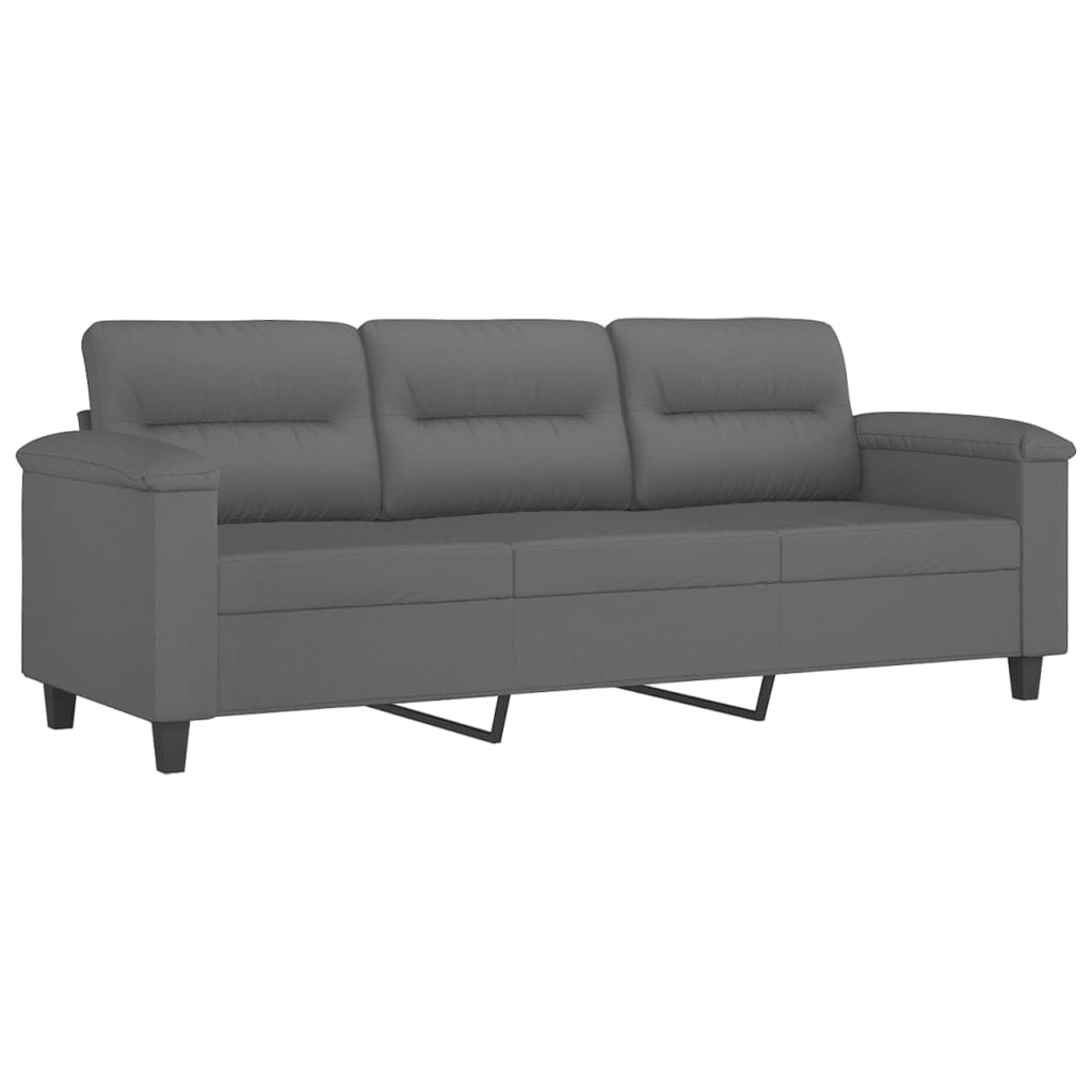 Canapé 3 places gris foncé 180 cm tissu microfibre