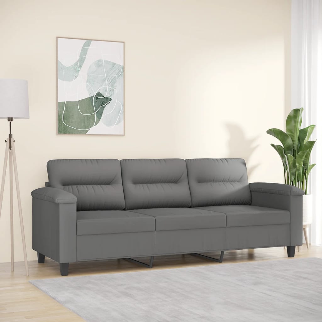 Canapé 3 places gris foncé 180 cm tissu microfibre
