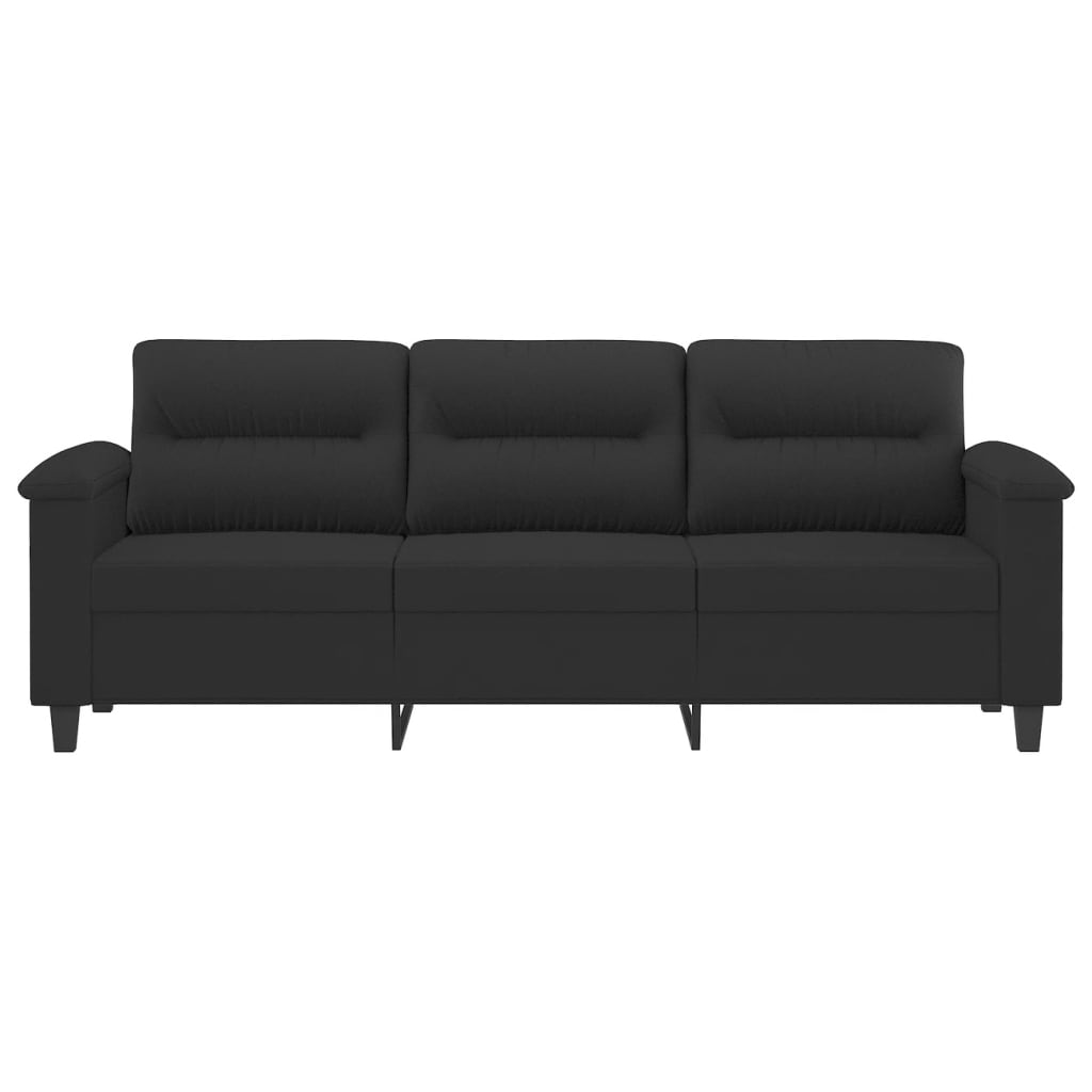 Canapé 3 places noir 180 cm tissu microfibre