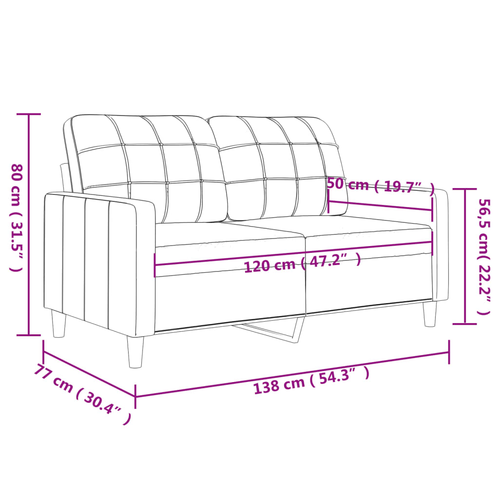 2-seater sofa cream 120 cm fabric