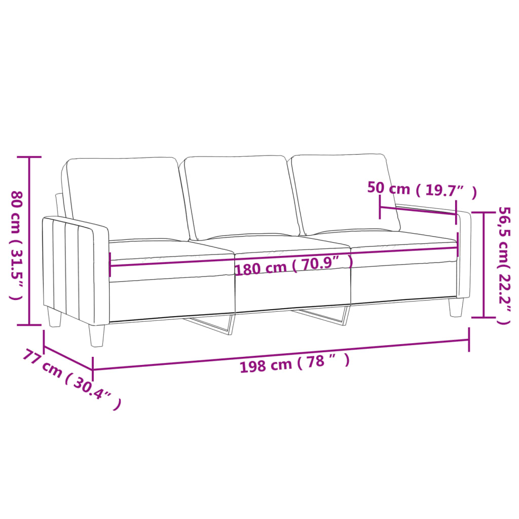 3-seater sofa black 180 cm fabric