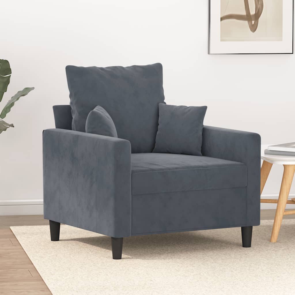 Fauteuil gris foncé 60 cm velours