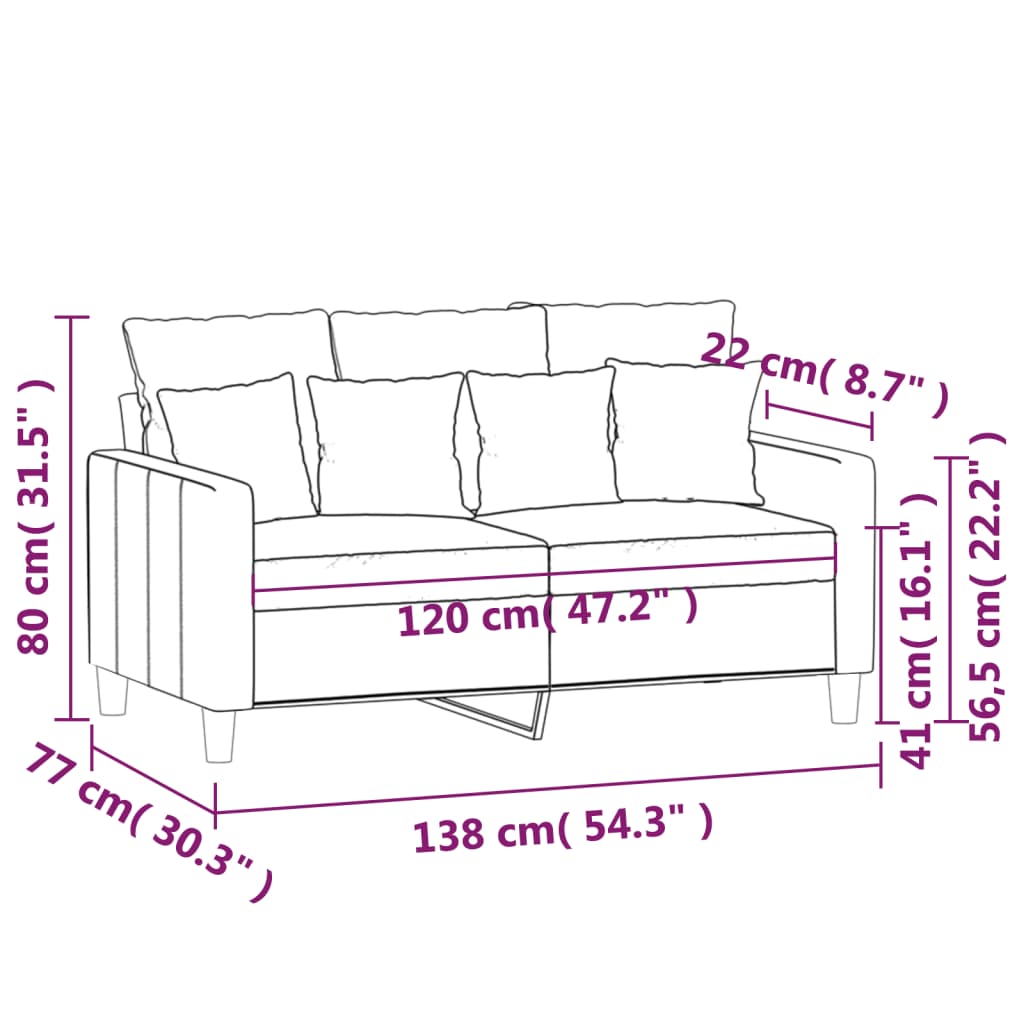 2-seater sofa cream 120 cm velvet