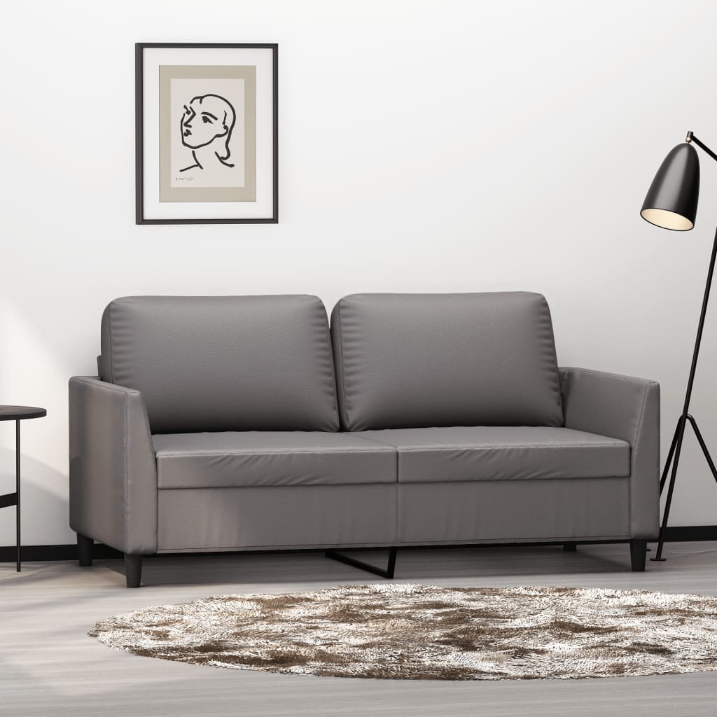 Canapé 2 places gris 140 cm simili cuir