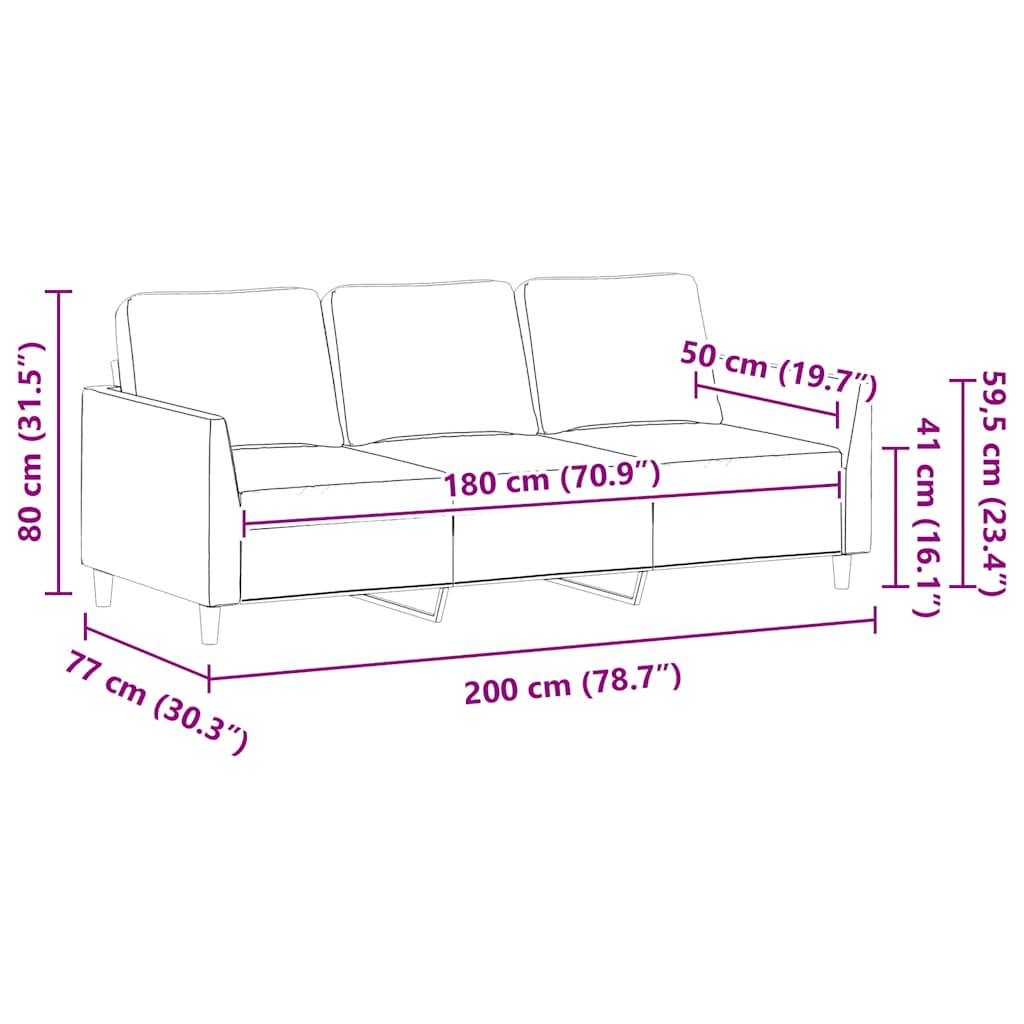 3-Sitzer-Sofa Creme 180 cm Kunstleder