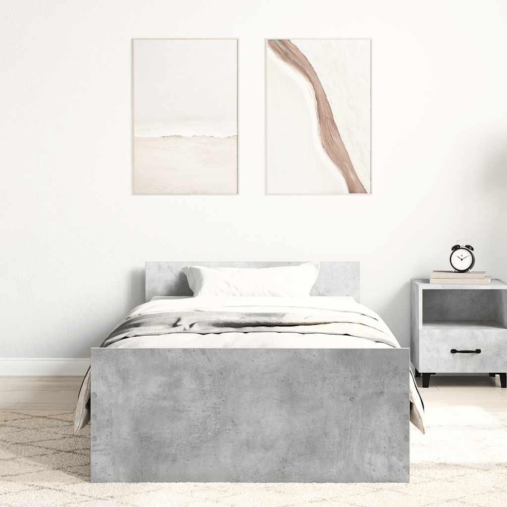 Bed frame concrete grey 75x190 cm wood material