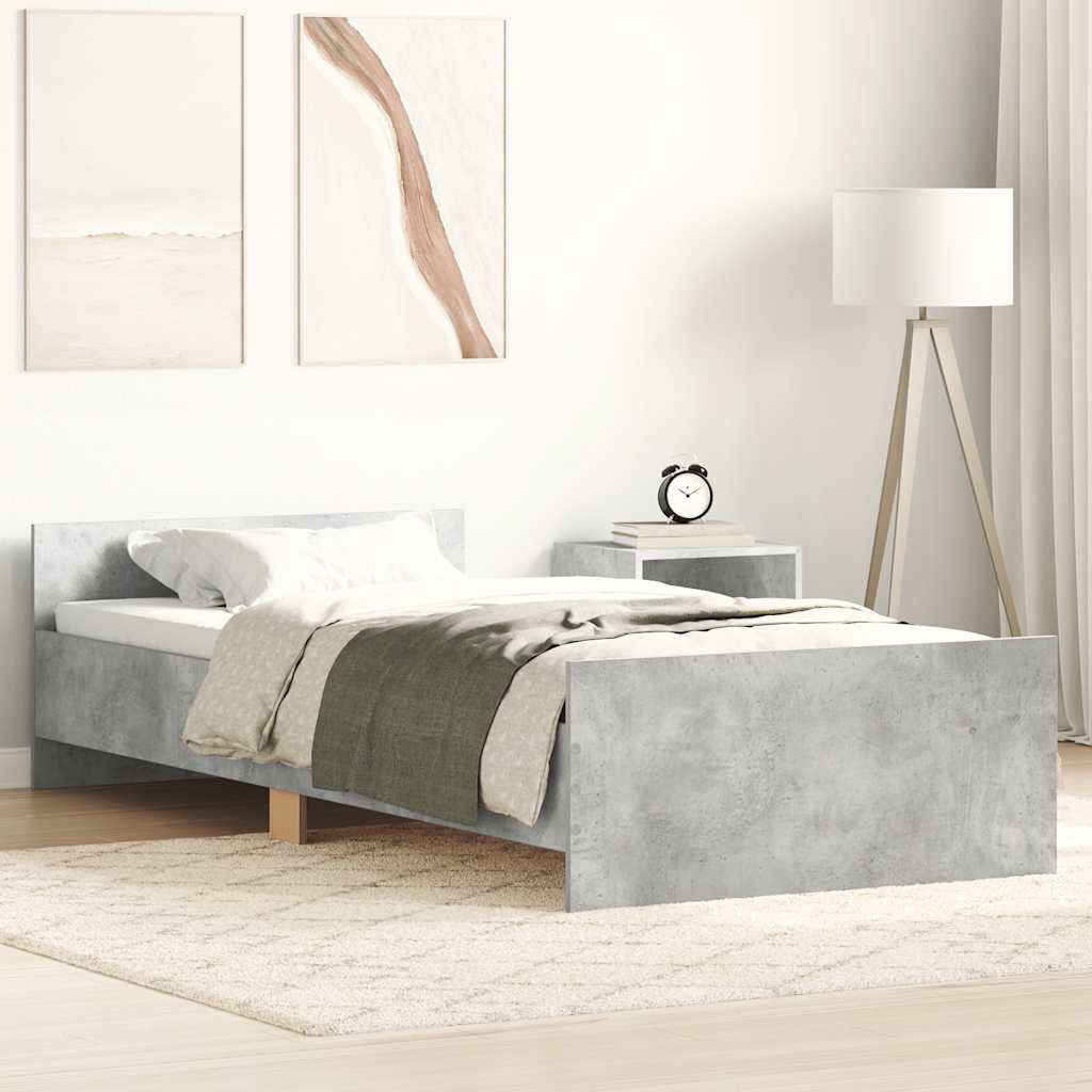 Bed frame concrete grey 75x190 cm wood material