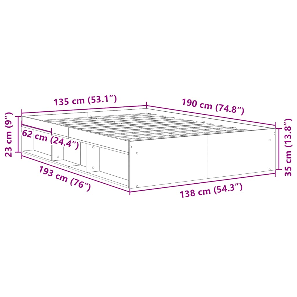 Bettgestell Betongrau 135x190 cm