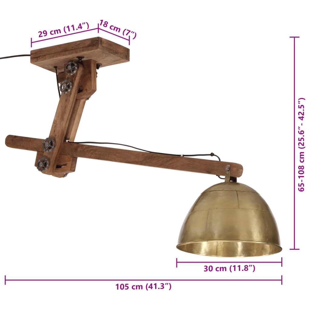 Ceiling light 25 W antique brass 105x30x65-108 cm E27