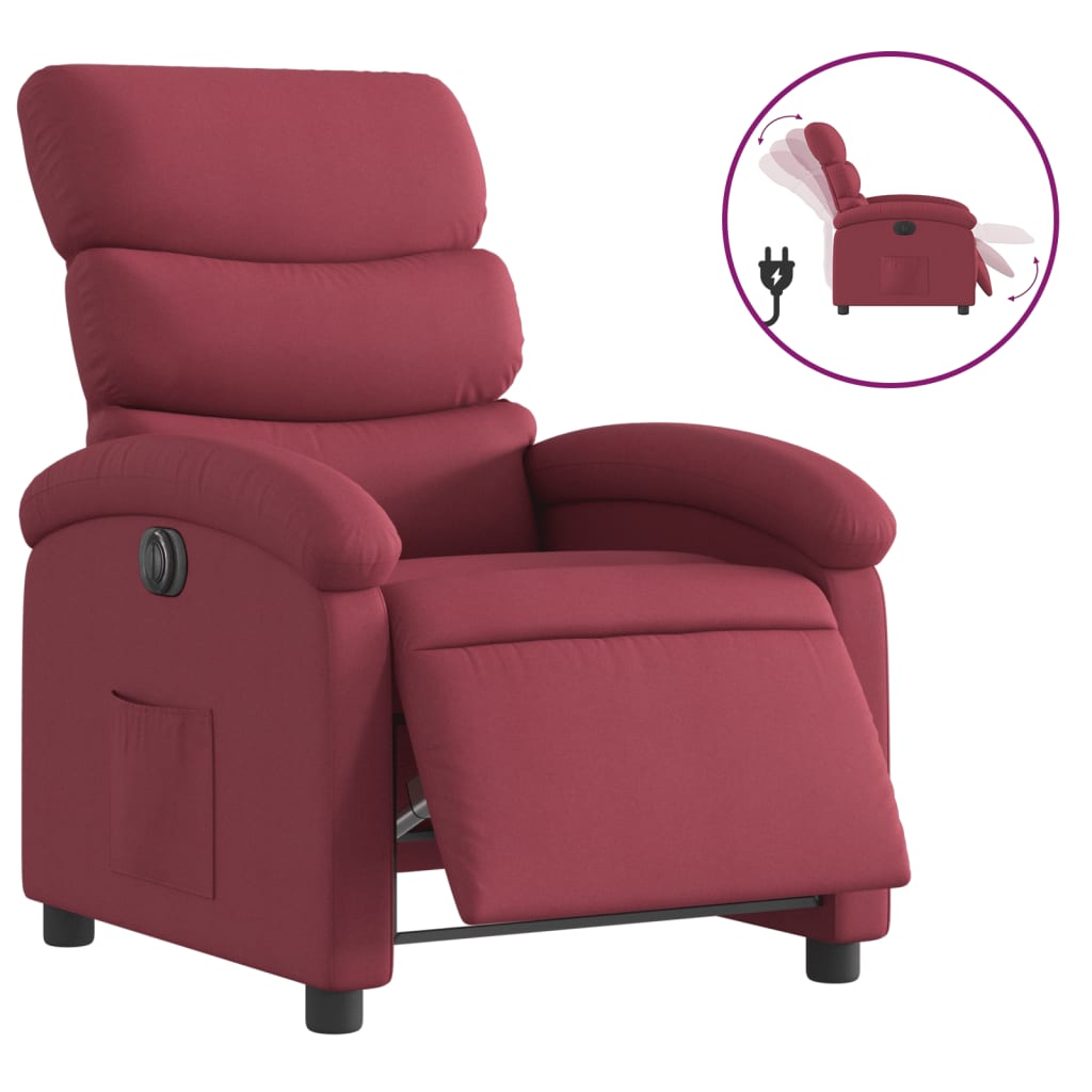 Electric recliner chair wine red fabric