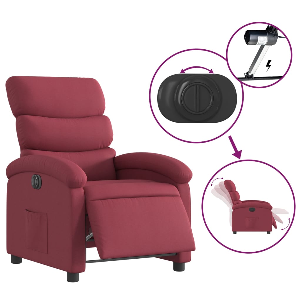 Electric recliner chair wine red fabric