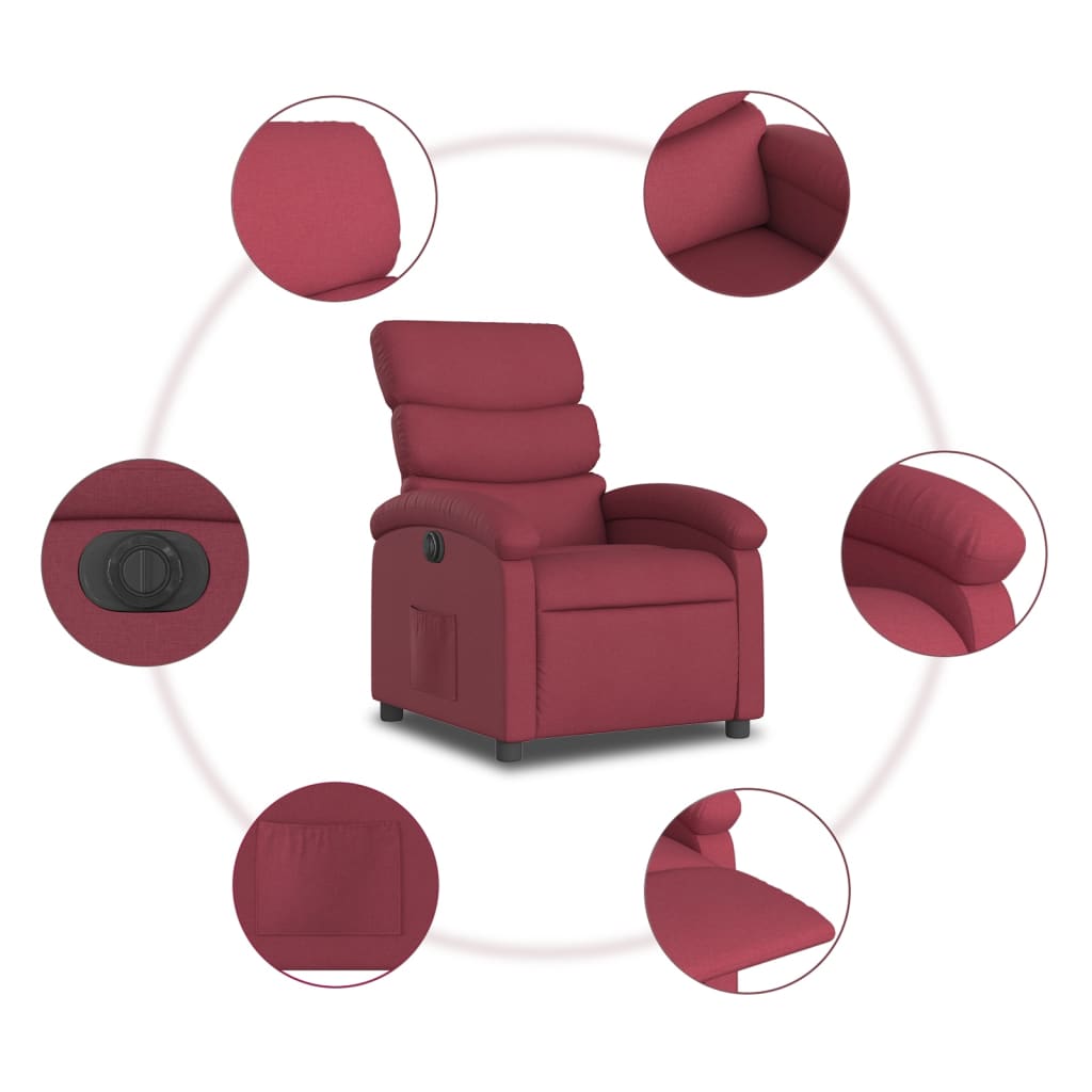 Electric recliner chair wine red fabric