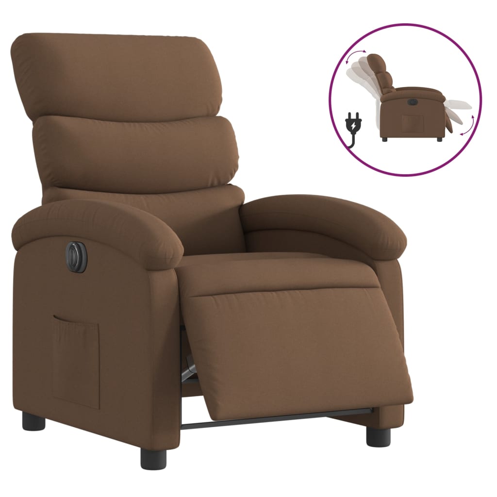 Electric recliner chair brown fabric