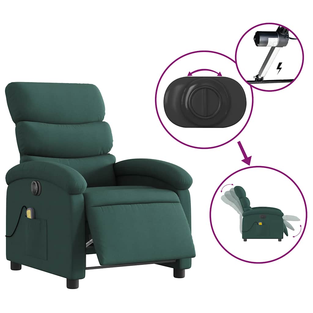 Fauteuil de massage électrique en tissu vert foncé