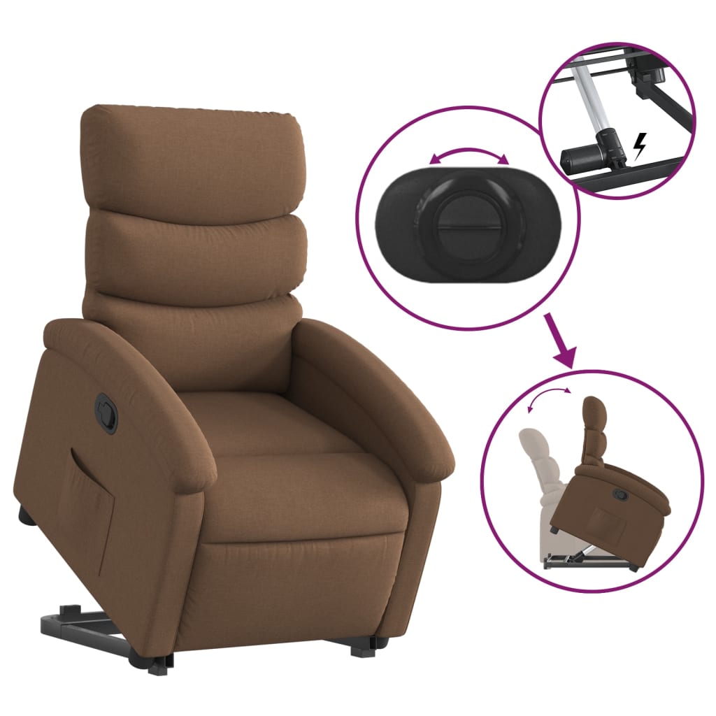 Recliner chair with stand-up aid brown fabric
