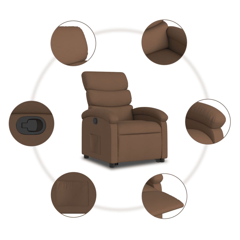 Recliner chair with stand-up aid brown fabric