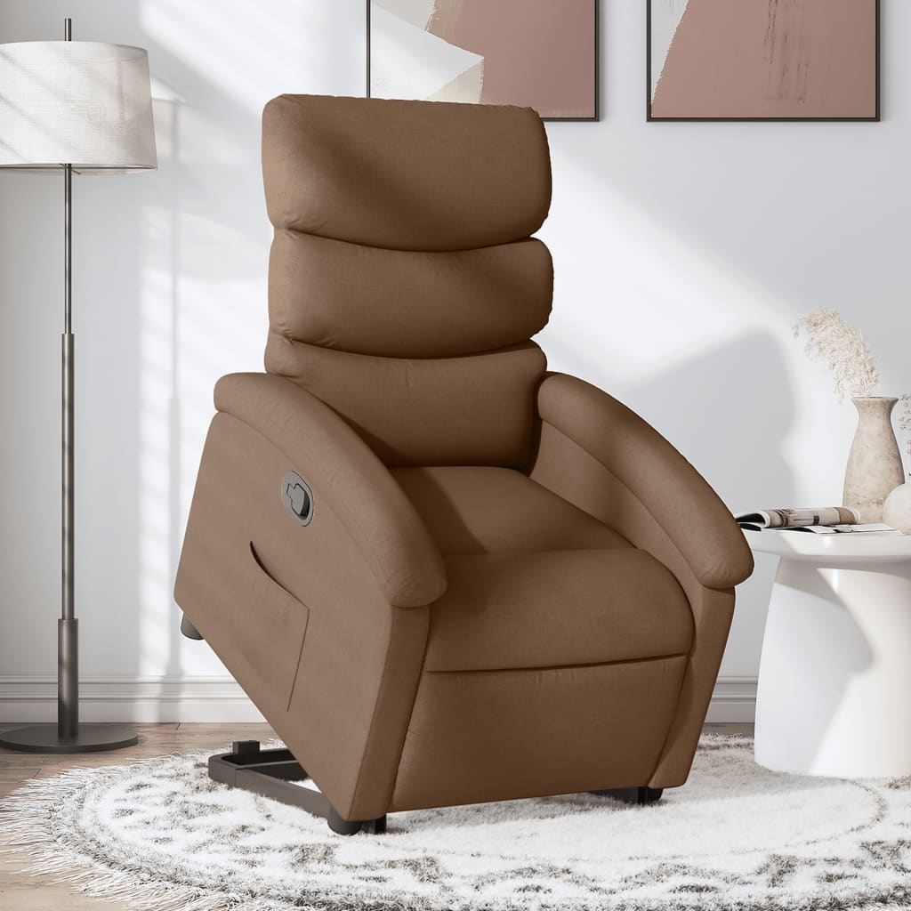 Recliner chair with stand-up aid brown fabric