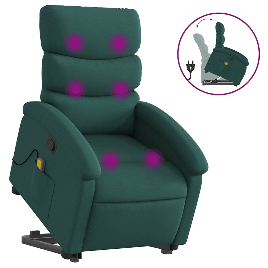 Massage chair with stand-up aid dark green fabric