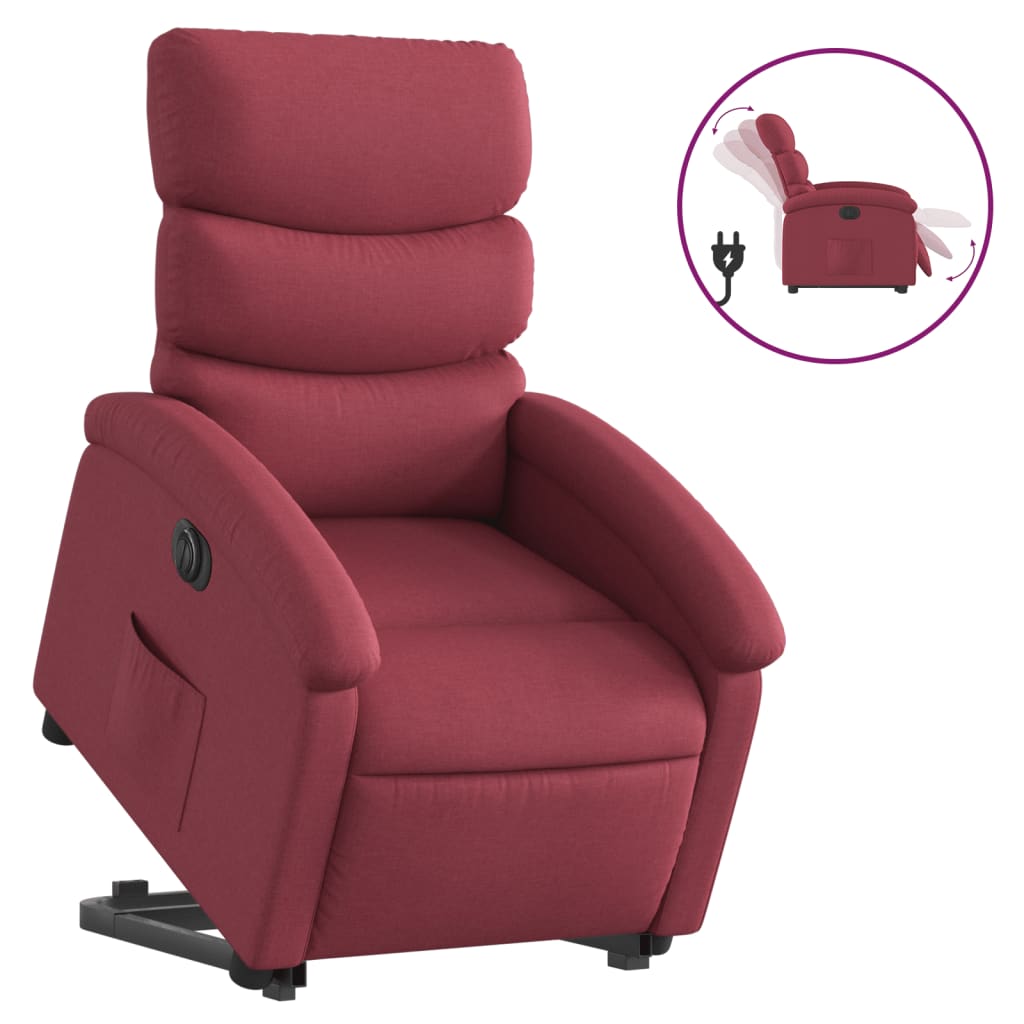 Relaxing chair with electric riser wine red fabric