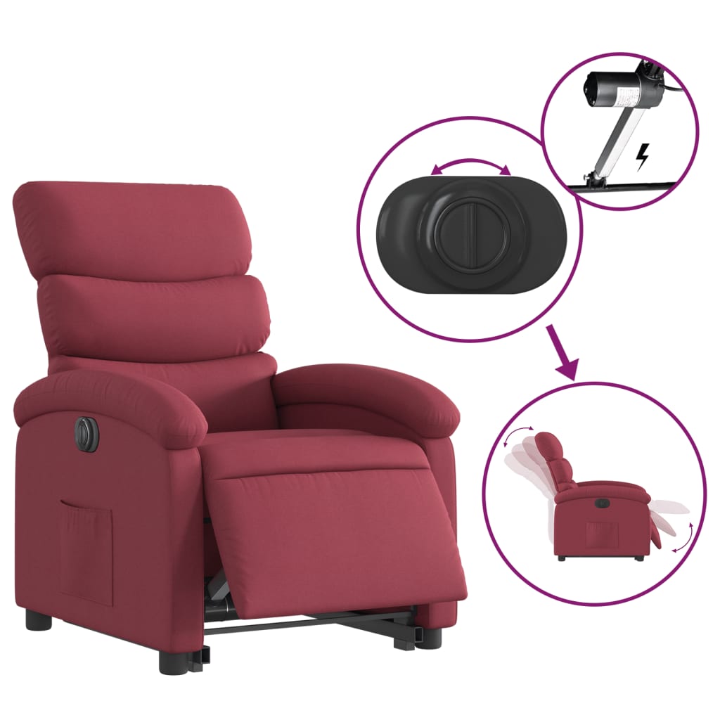 Relaxing chair with electric riser wine red fabric