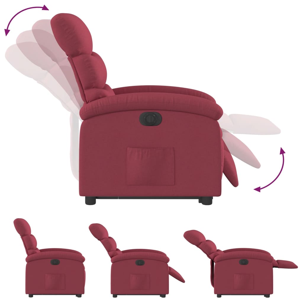 Relaxing chair with electric riser wine red fabric
