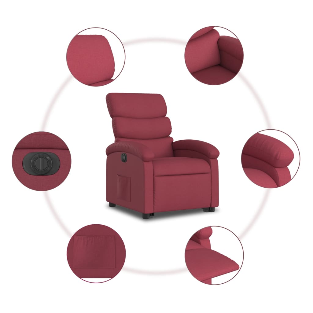 Relaxing chair with electric riser wine red fabric