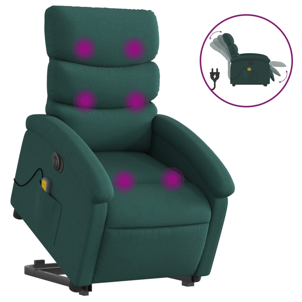 Electric massage chair with stand-up aid dark green fabric